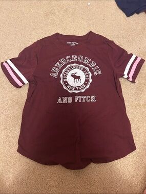 abercrombie kids Maroon Tee with Pink & White Sleeve Stripes